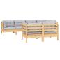 Preview: 7-tlg. Garten-Lounge-Set mit Grauen Kissen Kiefer Massivholz