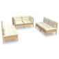 Preview: 6-tlg. Garten-Lounge-Set mit Creme Kissen Massivholz Kiefer