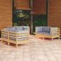 Preview: ARDEBO.de - 6-tlg. Garten-Lounge-Set mit Grauen Kissen Kiefer Massivholz