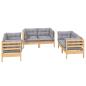 Preview: 6-tlg. Garten-Lounge-Set mit Grauen Kissen Kiefer Massivholz