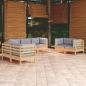 Preview: ARDEBO.de - 7-tlg. Garten-Lounge-Set mit Grauen Kissen Kiefer Massivholz