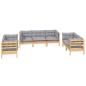 Preview: 7-tlg. Garten-Lounge-Set mit Grauen Kissen Kiefer Massivholz