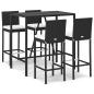 Preview: 5-tlg. Gartenbar-Set mit Kissen Schwarz Poly Rattan