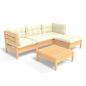 Preview: 5-tlg. Garten-Lounge-Set mit Creme Kissen Kiefernholz