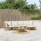 Preview: ARDEBO.de - 6-tlg. Garten-Lounge-Set mit Cremeweißen Kissen Bambus