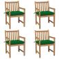 Preview: ARDEBO.de - Gartenst?hle 4 Stk. mit Gr?nen Kissen Massivholz Teak