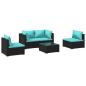 Preview: 5-tlg. Garten-Lounge-Set mit Kissen Poly Rattan Schwarz
