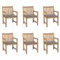 Preview: ARDEBO.de - Gartenstühle 6 Stk. mit Grauen Kissen Massivholz Teak