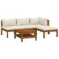 Preview: 5-tlg. Garten-Lounge-Set mit Creme Kissen Massivholz Akazie