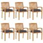 Preview: ARDEBO.de - Stapelbare Gartenst?hle mit Kissen 6 Stk. Massivholz Teak