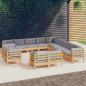 Preview: ARDEBO.de - 13-tlg. Garten-Lounge-Set mit Grauen Kissen Massivholz Kiefer