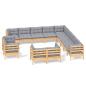 Preview: 13-tlg. Garten-Lounge-Set mit Grauen Kissen Massivholz Kiefer