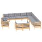 Preview: 13-tlg. Garten-Lounge-Set mit Grauen Kissen Massivholz Kiefer
