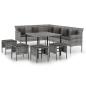 Preview: 6-tlg. Garten-Essgruppe mit Kissen Grau Poly Rattan