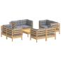 Preview: 9-tlg. Garten-Lounge-Set mit Grauen Kissen Kiefernholz