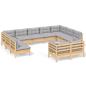 Preview: 11-tlg. Garten-Lounge-Set mit Grauen Kissen Kiefer Massivholz