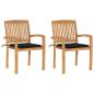 Preview: ARDEBO.de - Gartenstühle 2 Stk. mit Schwarzen Kissen Massivholz Teak