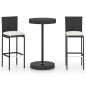 Preview: 3-tlg. Gartenbar-Set mit Kissen Poly Rattan Schwarz