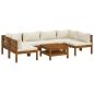 Preview: 7-tlg. Garten-Lounge-Set mit Creme Kissen Massivholz Akazie