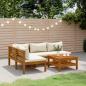 Preview: ARDEBO.de - 5-tlg. Garten-Lounge-Set mit Creme Kissen Massivholz Akazie