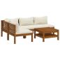 Preview: 5-tlg. Garten-Lounge-Set mit Creme Kissen Massivholz Akazie