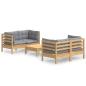 Preview: 5-tlg. Garten-Lounge-Set mit Grauen Kissen Kiefernholz