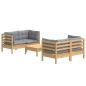 Preview: 5-tlg. Garten-Lounge-Set mit Grauen Kissen Kiefernholz