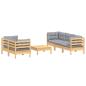 Preview: 6-tlg. Garten-Lounge-Set mit Grauen Kissen Kiefernholz