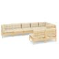 Preview: 8-tlg. Garten-Lounge-Set mit Creme Kissen Massivholz Kiefer