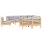 Preview: 8-tlg. Garten-Lounge-Set mit Grauen Kissen Kiefer Massivholz