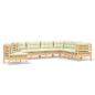 Preview: 7-tlg. Garten-Lounge-Set mit Creme Kissen Massivholz Kiefer