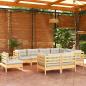 Preview: ARDEBO.de - 9-tlg. Garten-Lounge-Set mit Creme Kissen Massivholz Kiefer