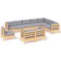 Preview: 10-tlg. Garten-Lounge-Set mit Grauen Kissen Kiefer Massivholz