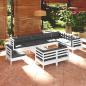 Preview: ARDEBO.de - 11-tlg. Garten-Lounge-Set mit Kissen Weiß Kiefer Massivholz