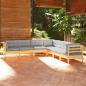 Preview: ARDEBO.de - 7-tlg. Garten-Lounge-Set mit Grauen Kissen Kiefer Massivholz