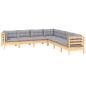 Preview: 7-tlg. Garten-Lounge-Set mit Grauen Kissen Kiefer Massivholz