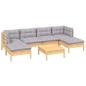 Preview: 7-tlg. Garten-Lounge-Set mit Grauen Kissen Kiefernholz