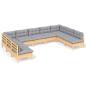 Preview: 9-tlg. Garten-Lounge-Set mit Grauen Kissen Kiefer Massivholz