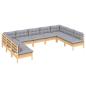 Preview: 9-tlg. Garten-Lounge-Set mit Grauen Kissen Kiefer Massivholz