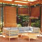 Preview: ARDEBO.de - 7-tlg. Garten-Lounge-Set mit Grauen Kissen Kiefernholz
