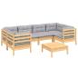 Preview: 7-tlg. Garten-Lounge-Set mit Grauen Kissen Kiefernholz