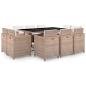 Preview: ARDEBO.de - 11-tlg. Garten-Essgruppe mit Auflagen Poly Rattan Beige