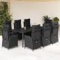 Preview: ARDEBO.de - 9-tlg. Garten-Essgruppe mit Kissen Schwarz Poly Rattan