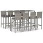 Preview: 9-tlg. Gartenbar-Set mit Kissen Grau Poly Rattan