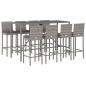 Preview: 9-tlg. Gartenbar-Set mit Kissen Grau Poly Rattan