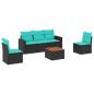 Preview: 6-tlg. Garten-Sofagarnitur mit Kissen Schwarz Poly Rattan