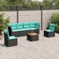 Preview: ARDEBO.de - 7-tlg. Garten-Sofagarnitur mit Kissen Schwarz Poly Rattan