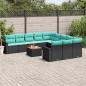 Preview: ARDEBO.de - 12-tlg. Garten-Sofagarnitur mit Kissen Schwarz Poly Rattan
