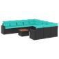 Preview: 12-tlg. Garten-Sofagarnitur mit Kissen Schwarz Poly Rattan