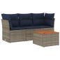 Preview: 4-tlg. Garten-Sofagarnitur mit Kissen Grau Poly Rattan